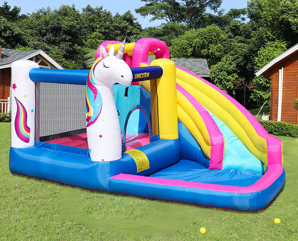 Nice2you Unicorn Bounce House 12 x 10 x 7 ft Inflatable Castle with Slide, Climbing Wall, Pool, 450W Air Blower, for Outdoor Indoor Kids Gift