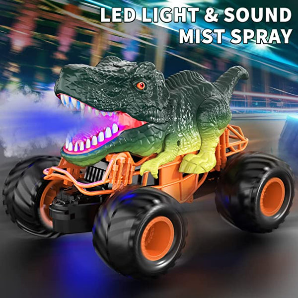 Nice2you Remote Control Dinosaur Car Toys for Kids with Light & Sound & Spray for Boys Gift