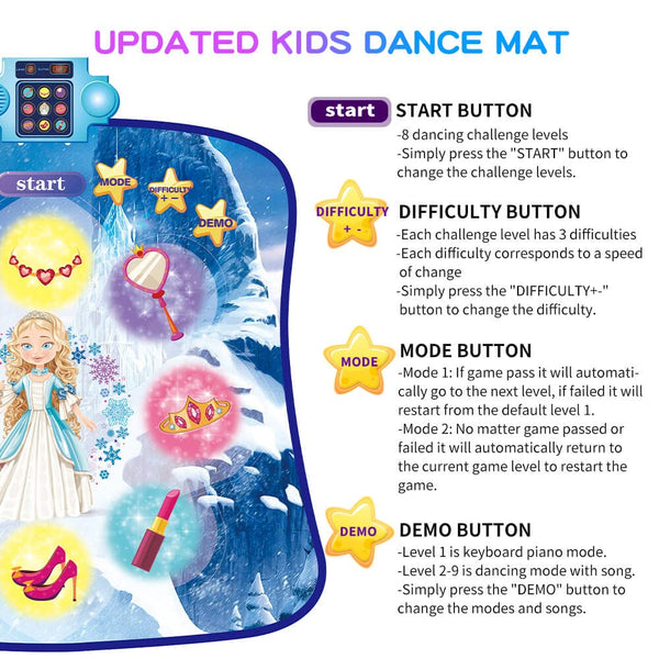 Nice2you Dance Mat Toys for Kids: Princess Dance Game Toys for 3-10 Years Old Girls