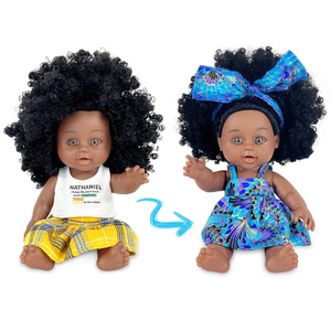Nice2You 10In African American Black Baby Doll with 2 Set of Clothes