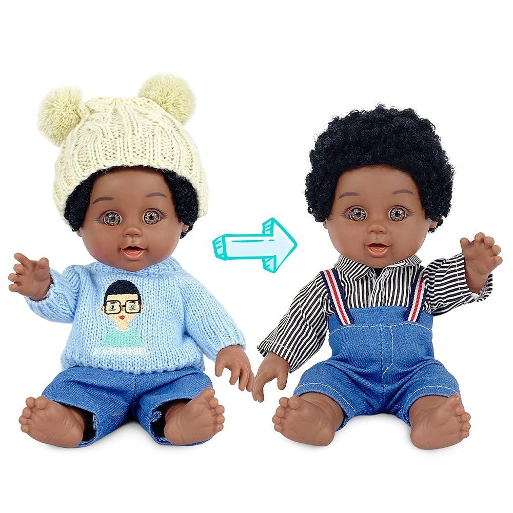 Nice2You 10In African American Black Baby Doll with 2 Set of Clothes