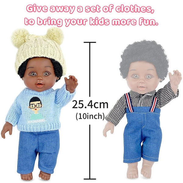 Nice2You 10In African American Black Baby Doll with 2 Set of Clothes