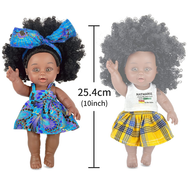 Nice2You 10In African American Black Baby Doll with 2 Set of Clothes