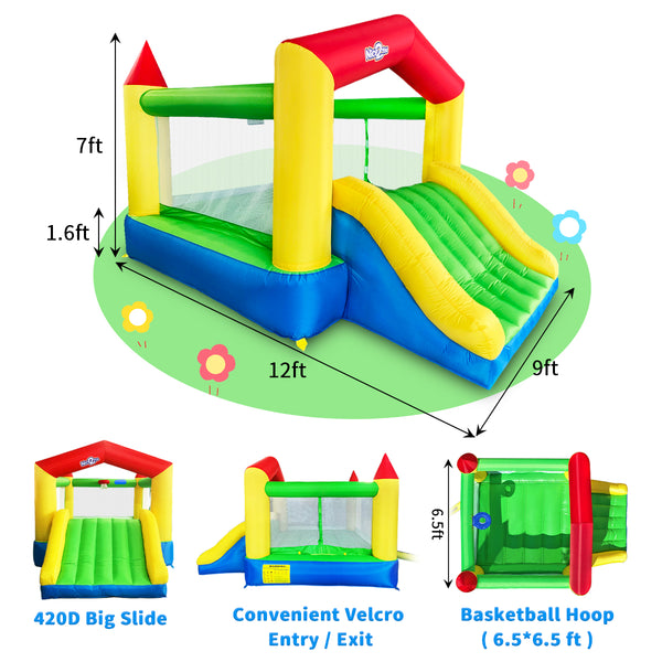 Nice2you Inflatable Bounce House with Basketball Hoop, 12 x 9 x 7 ft