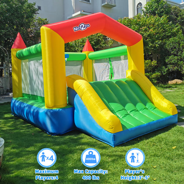 Nice2you Inflatable Bounce House with Basketball Hoop, 12 x 9 x 7 ft