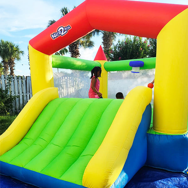 Nice2you Inflatable Bounce House with Basketball Hoop, 12 x 9 x 7 ft